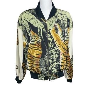 Jacket by Design Bomber Jacket Vintage Tiger Print Long Sleeve Zip Up